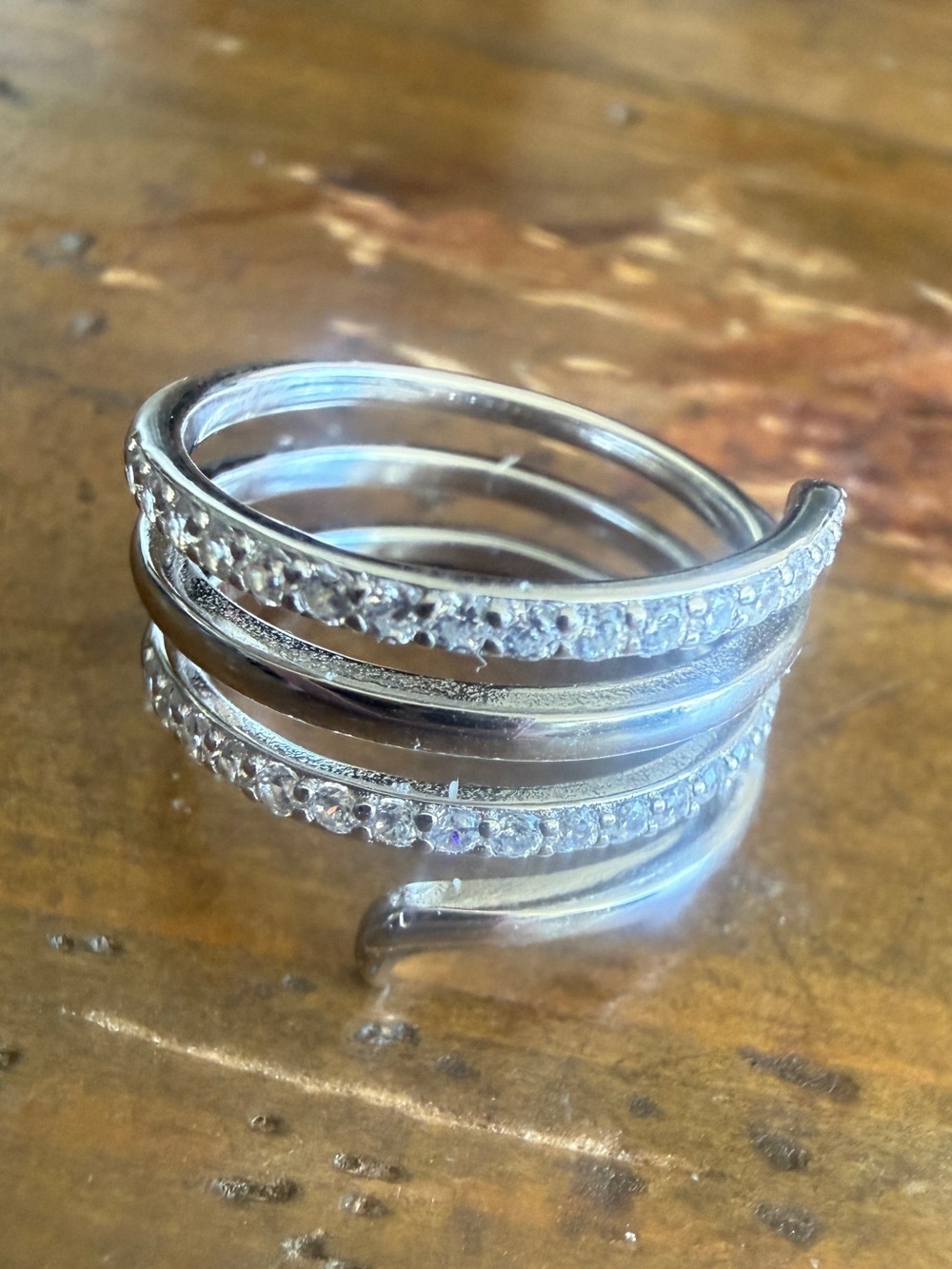 Diamonique Sterling Silver Pave Quad Wrap-Around Band Ring Size 5